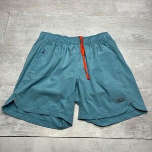 SAXX Gainmaker 2N1 Shorts Mens Large Teal Blue 7" Inseam BallPark Pouch Athletic